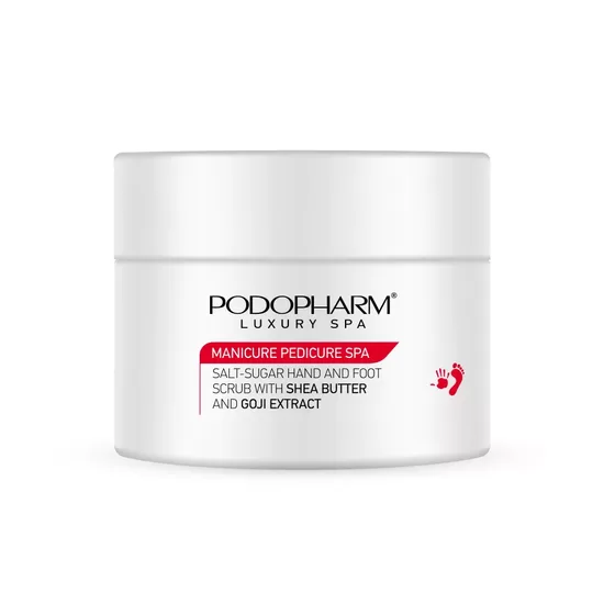 MANIKĪRA PEDIKĪRA SPA Sāls un cukura roku un kāju skrubis ar šī sviestu un godži ekstraktu, 300g